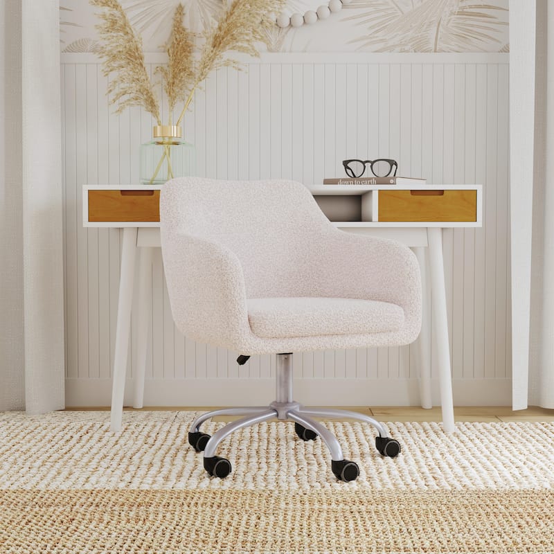 Linon Richard Sherpa Adjustable Height Office Chair - White/Chrome Base