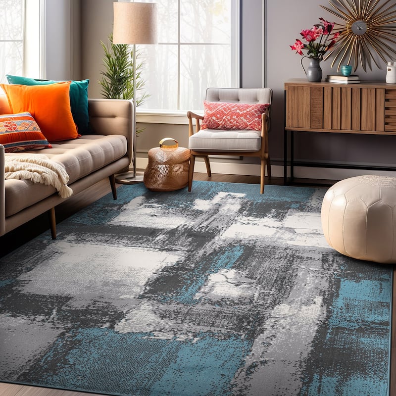 World Rug Gallery Contemporary Abstract Area Rug - 7' 10" x 10' - Blue - Rectangle