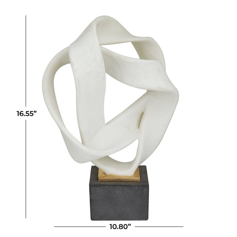 Contemporary White Polystone Abstract Sculpture with Black Base