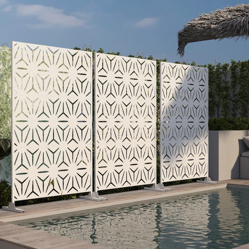 Outdoor Privacy Screen with Stand for Patio Garden Metal Fence