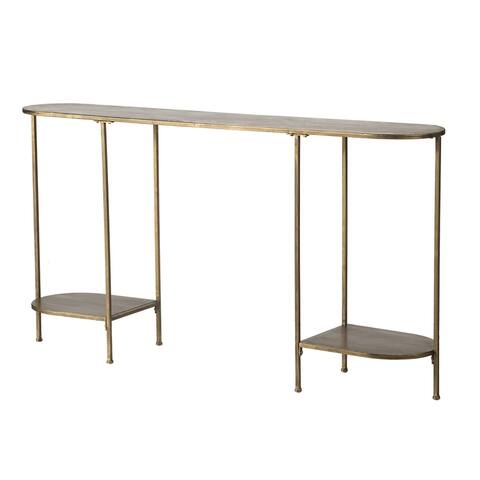 A&B Home Bronze Oval Console Table with Matching Lower Shelves