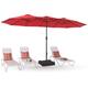 PHI VILLA 15-foot Rectangular Crank Outdoor Market Umbrella with Base Included - Red- No Lights