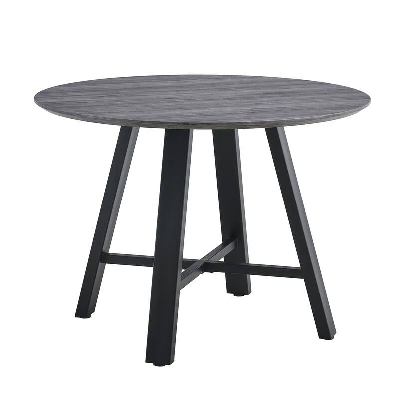 Round Dining Table And Coffee Table. 42 Inch Diameter Mdf Table Top, Deep Wood Grain Table Top,Black Metal Legs