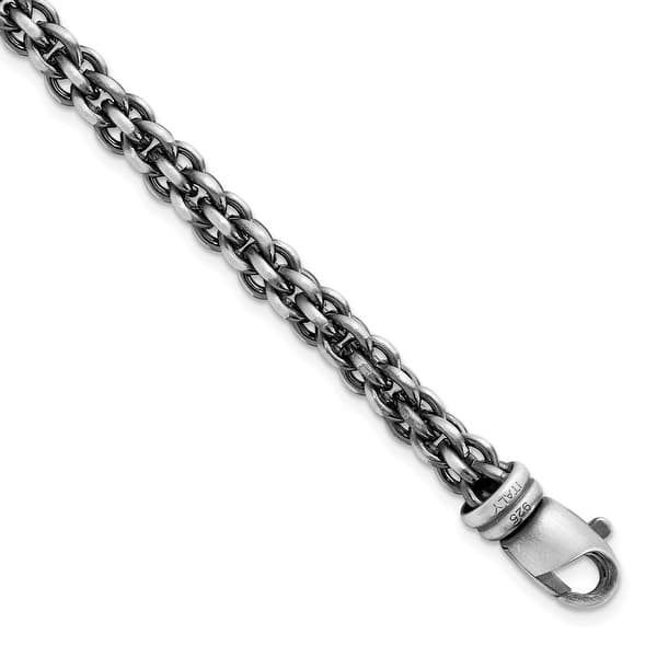 slide 1 of 4, 925 Sterling Silver Mens Antiqued Brushed Woven Link Bracelet, 8.5" (W-5.82mm)