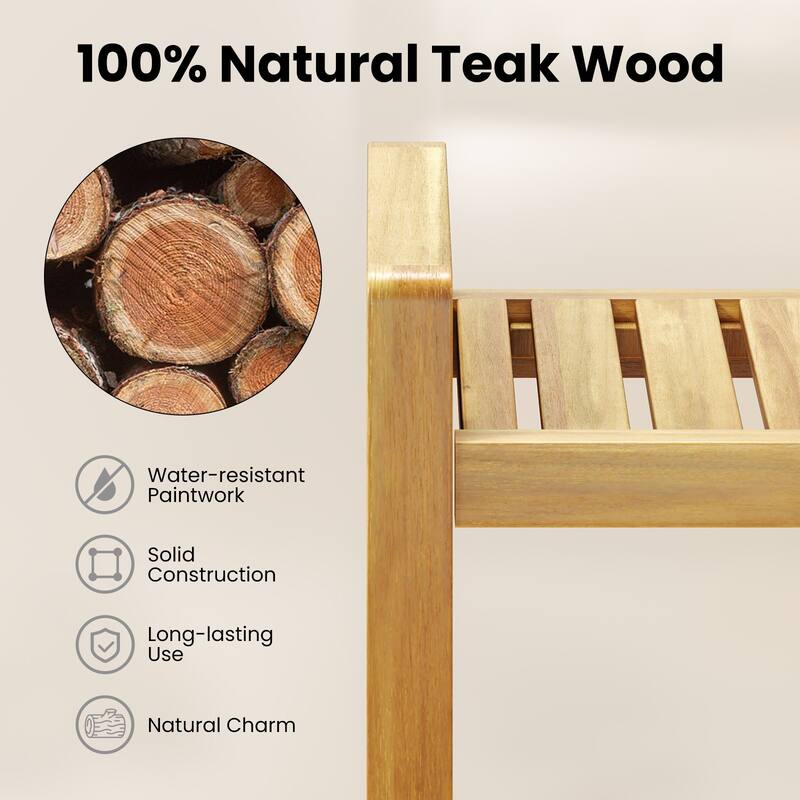 Gymax Teak Wood Shower Bench Solid Wood Stool for Inside Shower