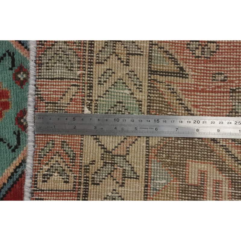 Hand Knotted Oriental 100% Wool Carpet Traditional Geometric Red Tabriz Runner Rug - 13' 11'' X 4' 1''