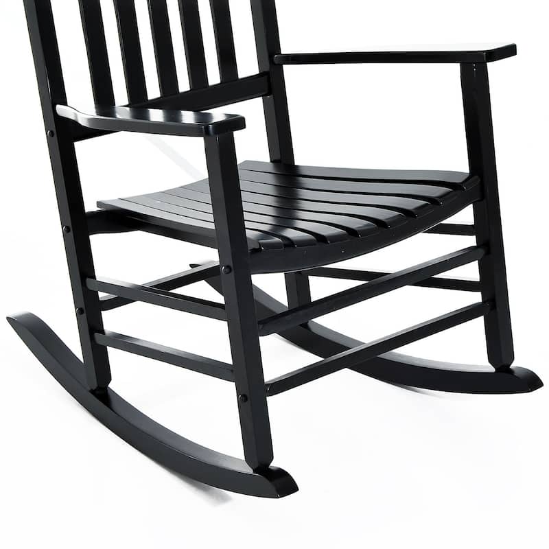 Outsunny Wood Rocking Chair Rocker with Slatted Back, Balck