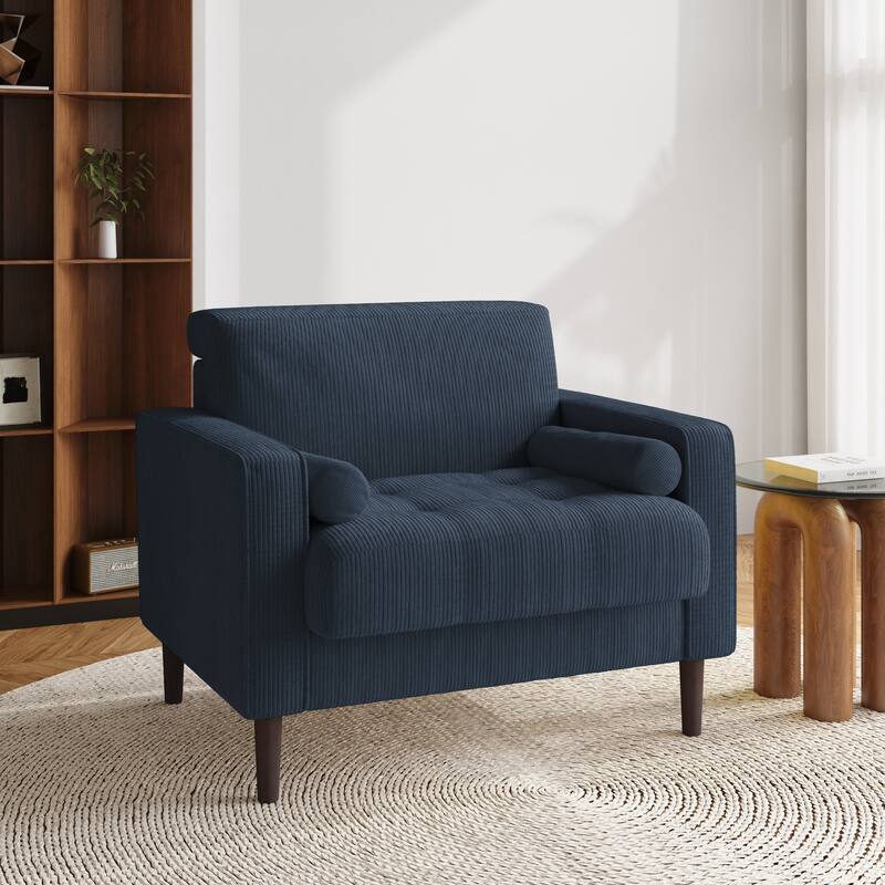 62.5'' W Corduroy Couch Upholstered Square Arm Sofa - Navy Blue/ Armchair