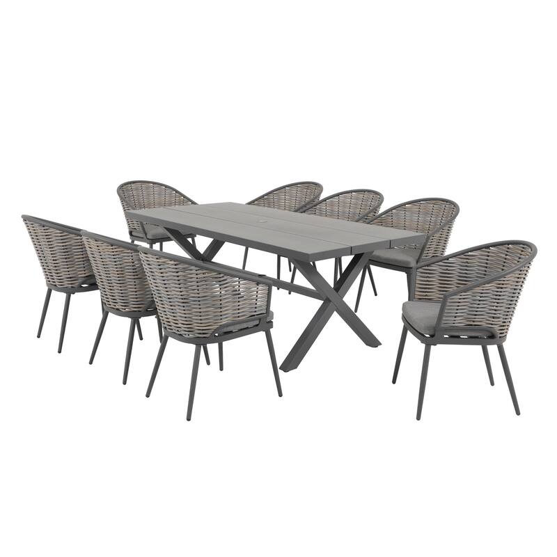 9-Piece Aluminum Outdoor Dining Set with PE Rattan Chairs