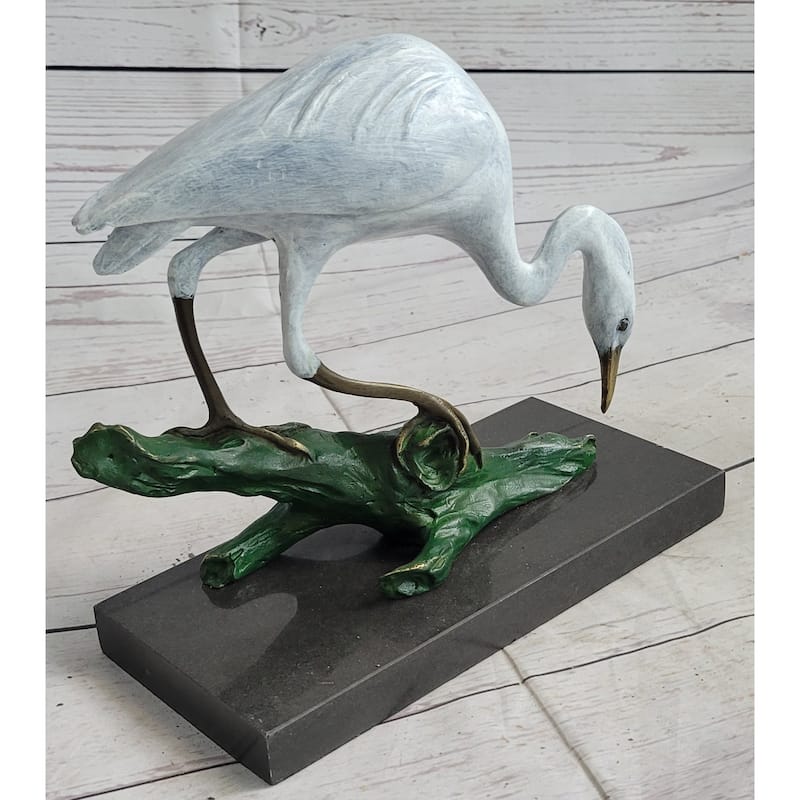 Real Bronze Art Stork Egret Crane Heron Statue Figurine Sculpture Original Milo