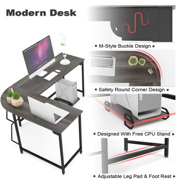Shop Wood L Shaped Desk With Cpu Stand Home Office Workstation