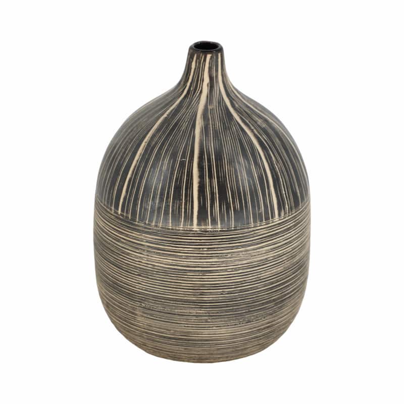 Sagebrook Home Ceramic Tribal Vase Contemporary Rustic Decorative Vase in Brown