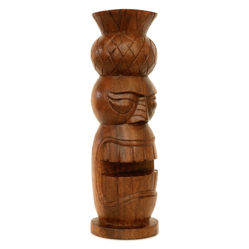 Handmade Wooden Primitive Pineapple Head Tribal Statue Sculpture Tiki Bar Totem Handcrafted Gift Home Decor Accent Figurine