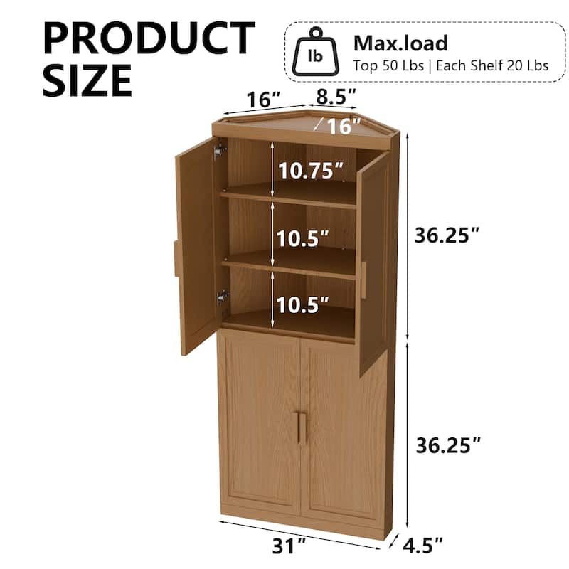 72" Corner Cabinet Free-Standing Corner Storage Organizer Sideboard
