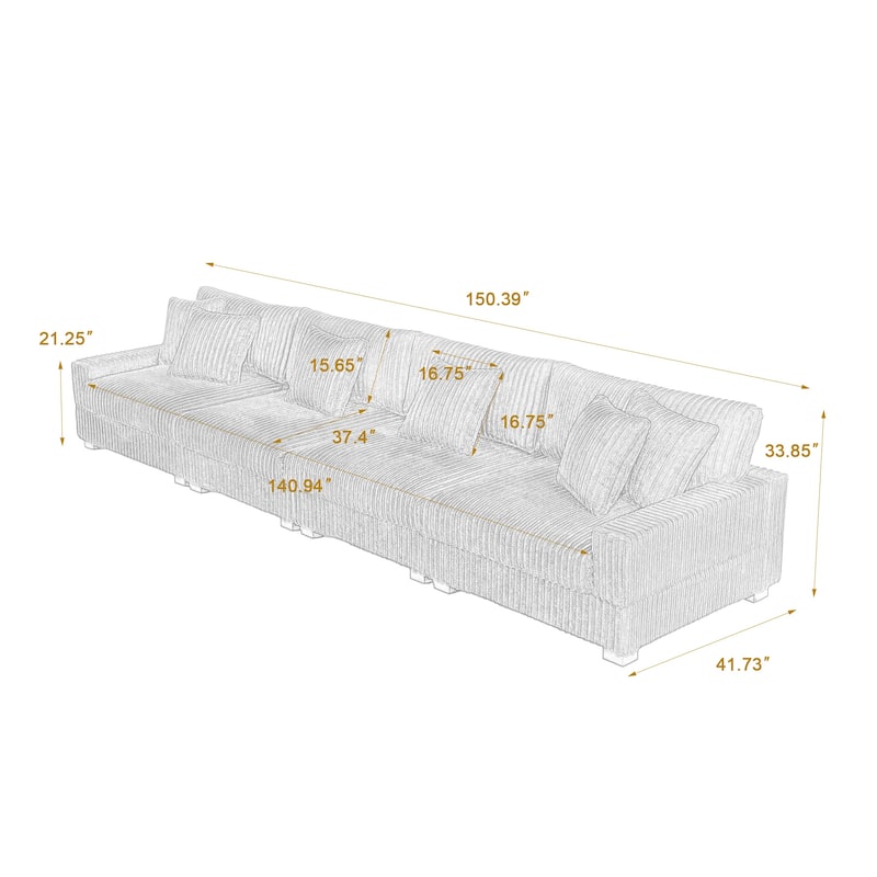 Anne 150" W Oversized Upholstered Modular Sectional Sofa