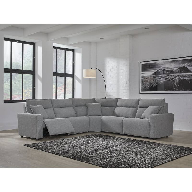 Signature Design by Ashley Modmax Gray 5-Piece Power Reclining Sectional - 125" W x 125" D x 41" H