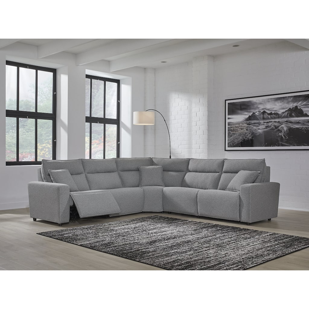 Signature Design by Ashley Modmax Gray 5-Piece Power Reclining Sectional - 125" W x 125" D x 41" H