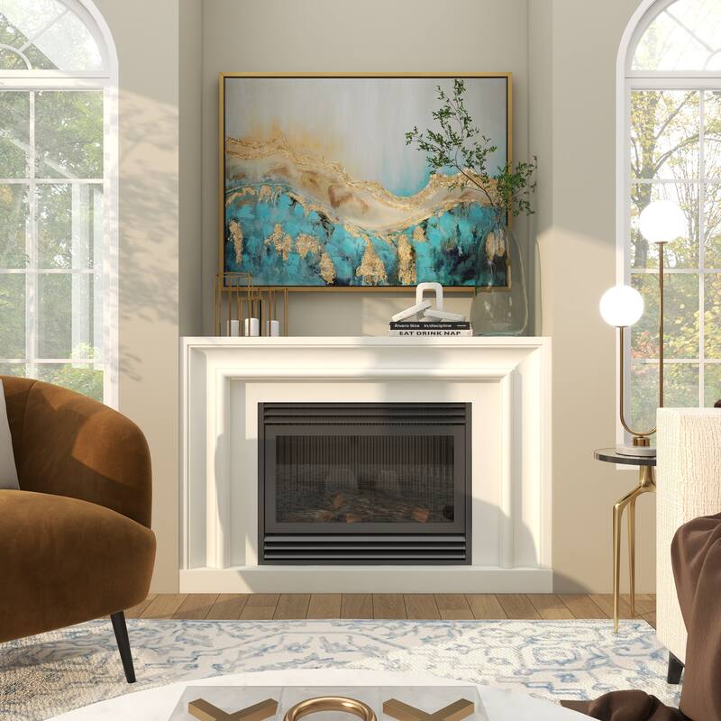 Canvas Leaf Living Room Framed Wall Art with Silver Frame