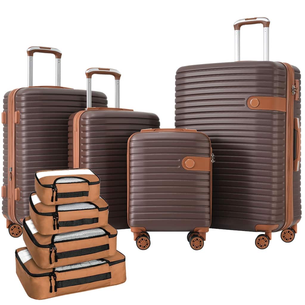 16/20/24/28 4-Piece Modern Expandable Luggage Sets with 4 Storage Bags, Swivel Wheels and TSA Lock for Boarding Travel, Brown