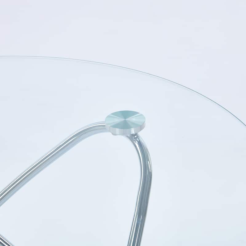 Dining Table With Chrome Metal Leg And Tempered Glass,Kitchen Table For Living Room,Metal Legs