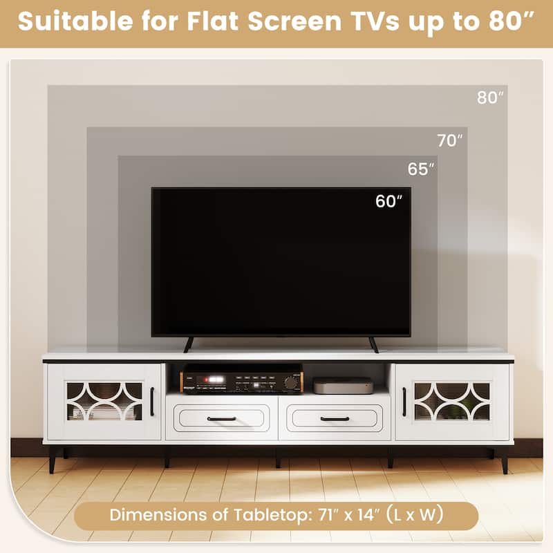 Modern 71" TV Console Table with Storage Drawers Cabinets and Cord Hole Metal Legs for Living Room - 71" x 14" x 18"