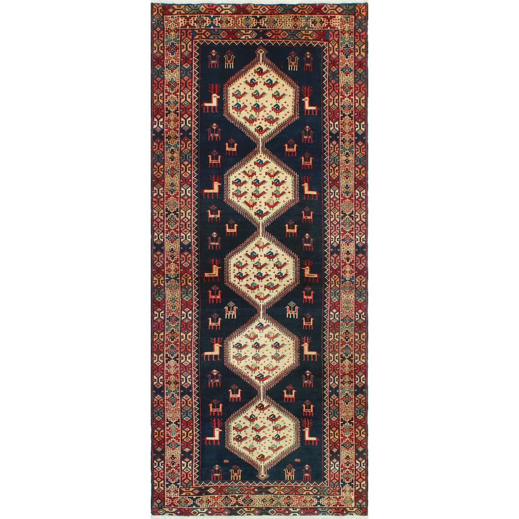 Fine Vintage Distressed Selin Navy/Ivory Runner - 4'0" x 9'8"