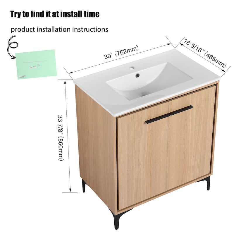 24"/30" FreeStanding Bathroom Vanity with Sink, Floor Stand Bathroom Vanity with Soft Close Door and Adjustable Shelf