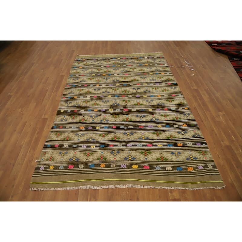 Hand Woven Oriental 100% Wool Carpet Southwestern Tribal Multi-Colored Kilim Area Rug - 8' 5'' X 5' 6''