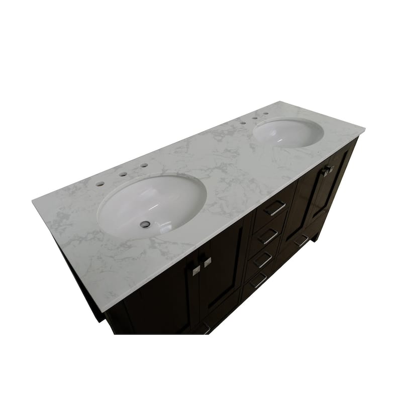 KitchenBathCollection Horizon 60" Double Bathroom Vanity with Engineered Carrara Top
