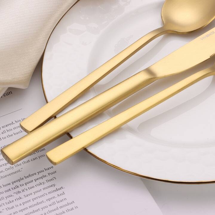 20 Pc Matte Flatware Set with Square Handles