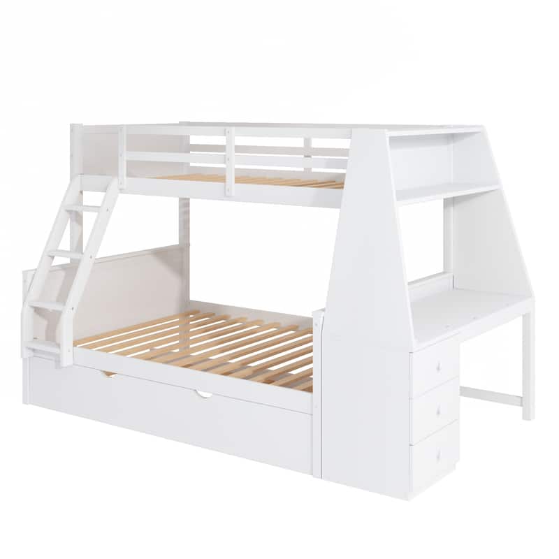 Twin over Full Bunk Bed with Trundle and Built-in Desk