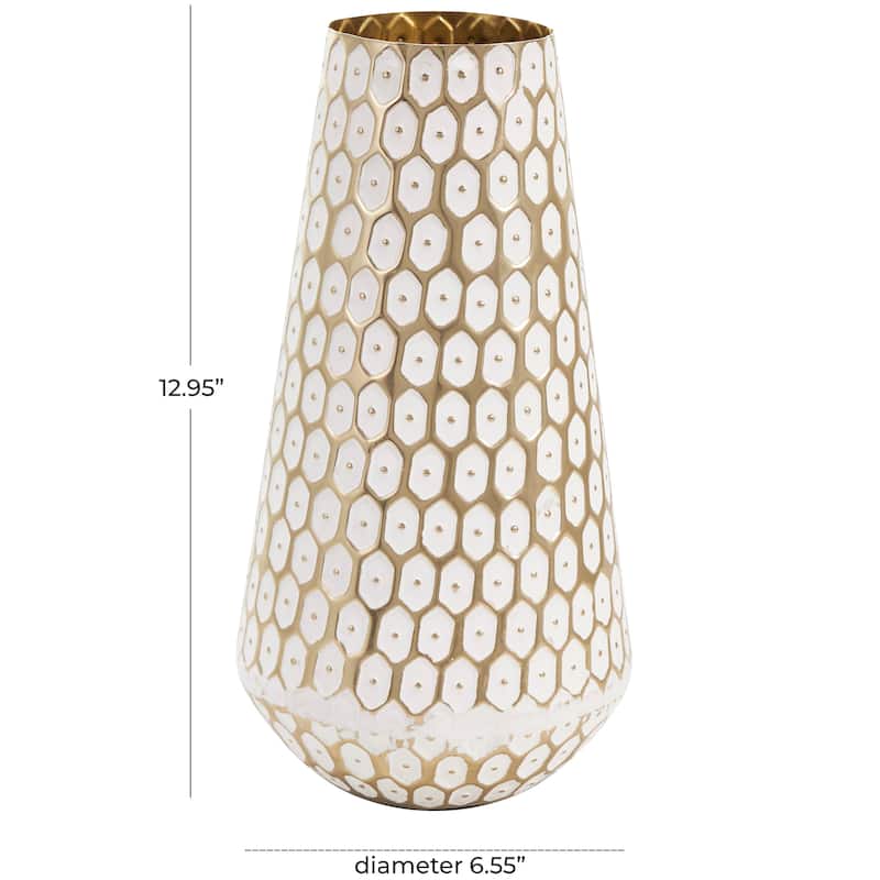 Gold Metal Geometric Dot Geometric Decorative Vase with White Accents