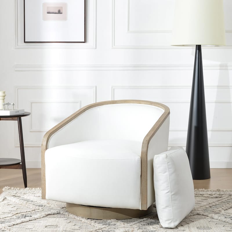 KINWELL 30" Wide Fabric Upholstered Swivel Barrel Chair, Accent Armchair for Living Room, Bedroom