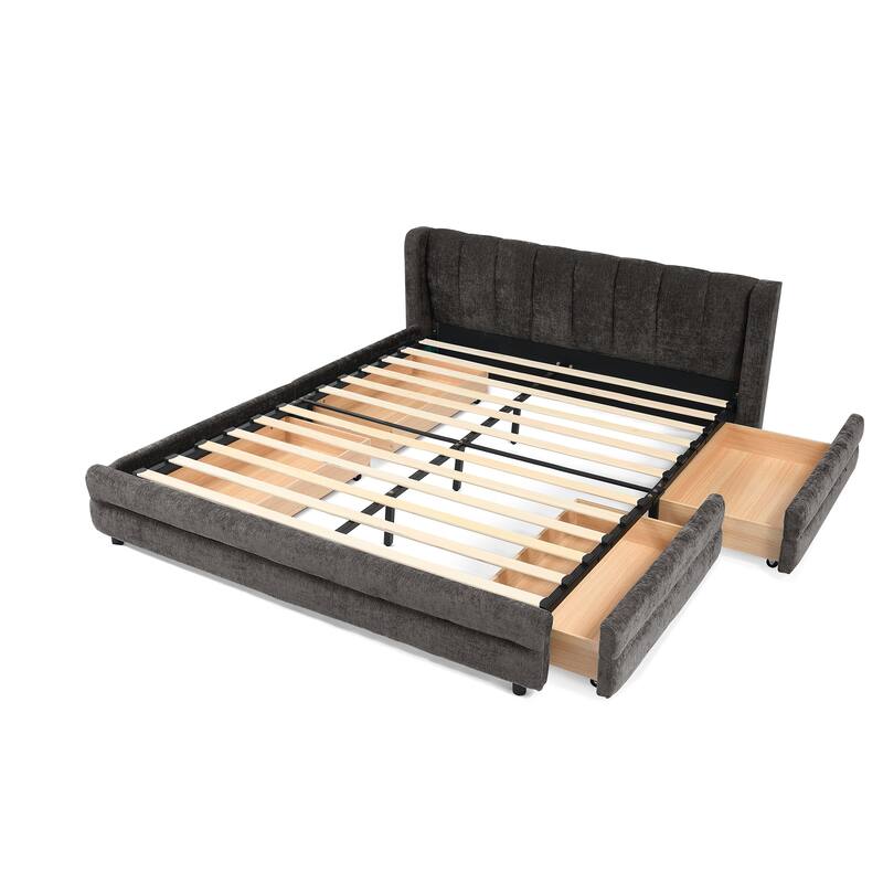 Queen Size Upholstered Bed Frame with Thick Fabric, Comfortable upholstered bed frame, Chenille fabric