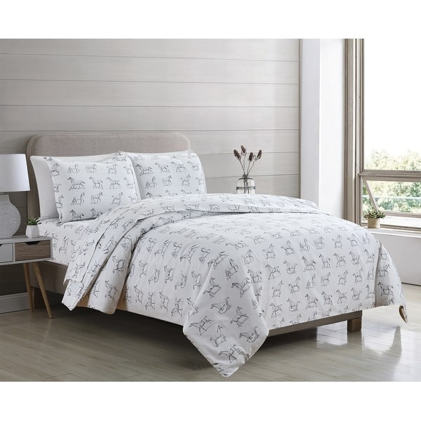 slide 2 of 3, Printed Design Cotton Collection 400 Thread Count Horses Duvet Set
