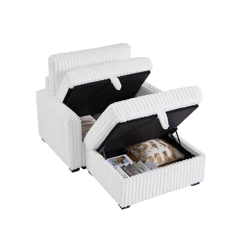 Living Room Square Tufted Upholstered Oversized Accent Ottoman with Storage Box,Large - White