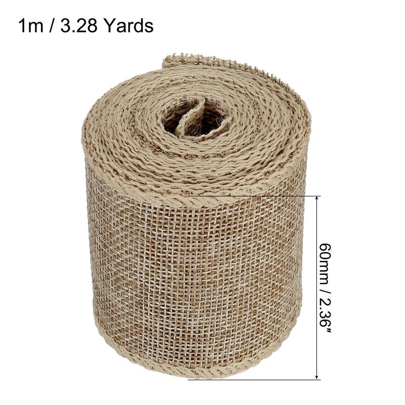 Burlap Fabric Ribbon, Wired Jute Crafts Roll for Party DIY Decoration - Tan - 2.36 Inch x 3.28 Yards
