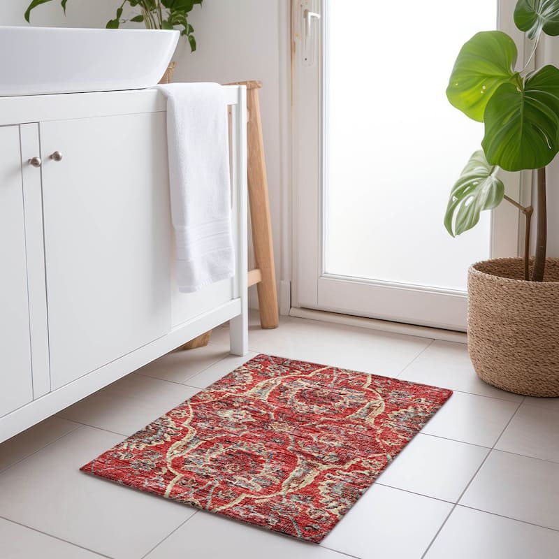 Premium Washable Super Soft Traditional Damask Mayfield Rug - Red - 1' 8" x 2' 6" - Rectangle