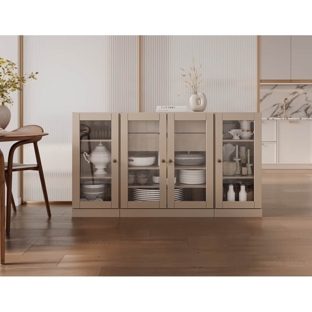 Palace Imports 100% Solid Wood 65" Sideboard with Clear Glass Doors, 2-Drawers and Adjustable Shelves