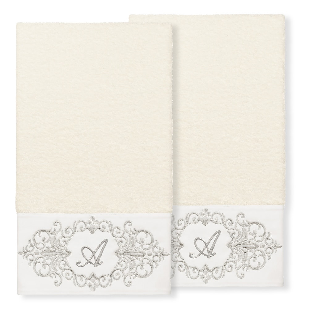 Authentic Hotel and Spa 100% Turkish Cotton Monica 2PC Embellished Bath Towel Set