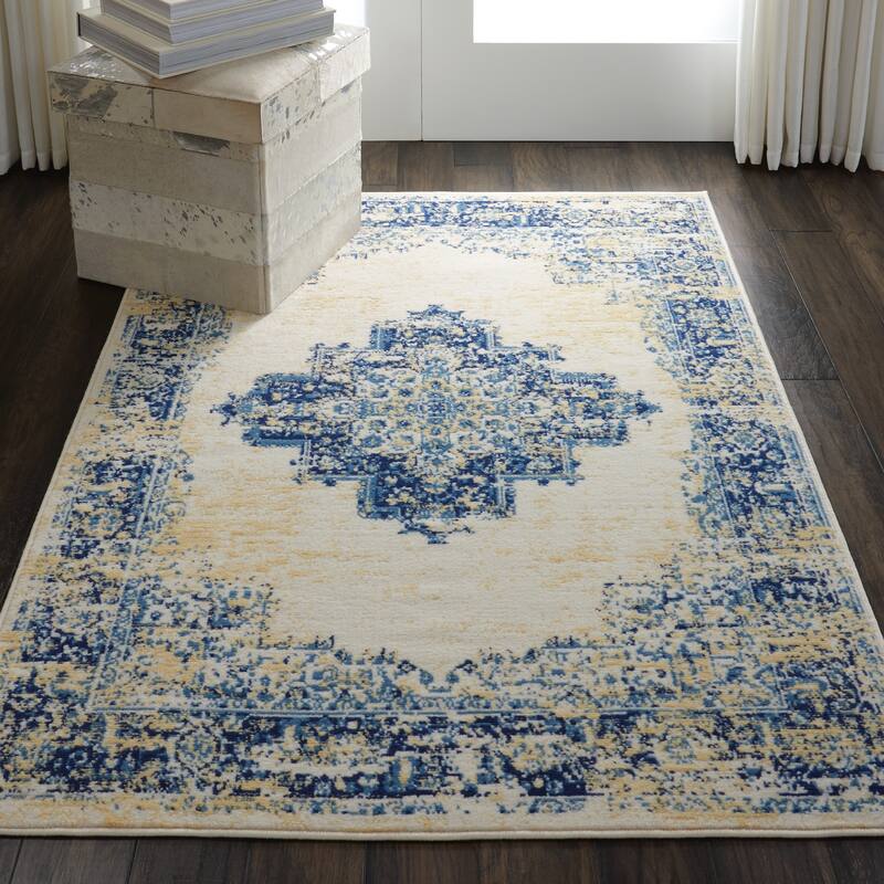 Nourison Grafix Distressed Vintage Medallion Area Rug - 3'9" x 5'9" - White
