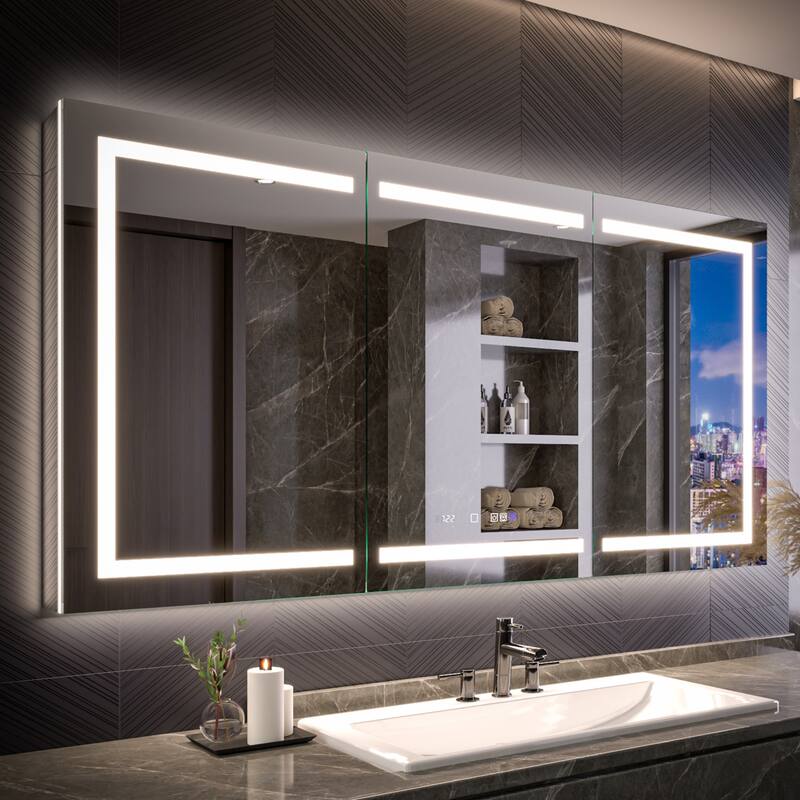Modland 48"-72"W x 36"H Lighted Bathroom Medicine Cabinet with Backlit & Frontlit Modes,Anti-Fog - 72x36 - Triple Door