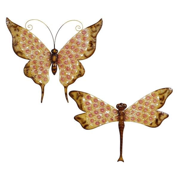 slide 2 of 7, Metal Butterfly Wall Decor - Set of 2 Yellow - Roche River Decor