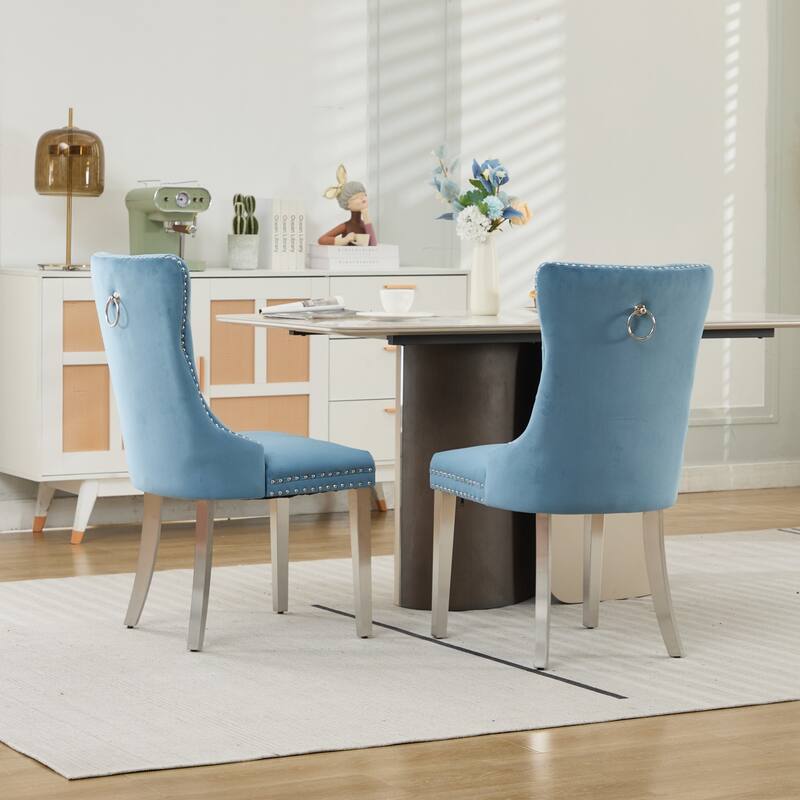 Velvet Dining Chairs Set of 2, Button Tufted Upholstered Dining Chair, Kitchen Chairs with Nailhead Trim & Stainless Steel Legs