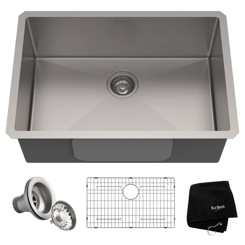 KRAUS Standart PRO Undermount Single Bowl Stainless Steel Kitchen Sink - 28 inch (28"L x 19"W x 10.25"D)