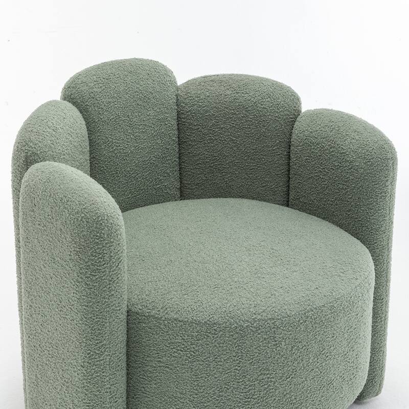 SEYNAR Modern Glam Teddy Fabric Upholstered Round Accent Chair with Flower Shaped Back Design