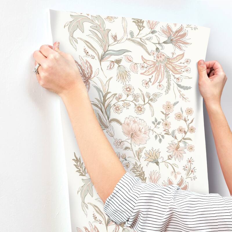 A-Street Prints Teonna Light Pink Floral Stripe Wallpaper