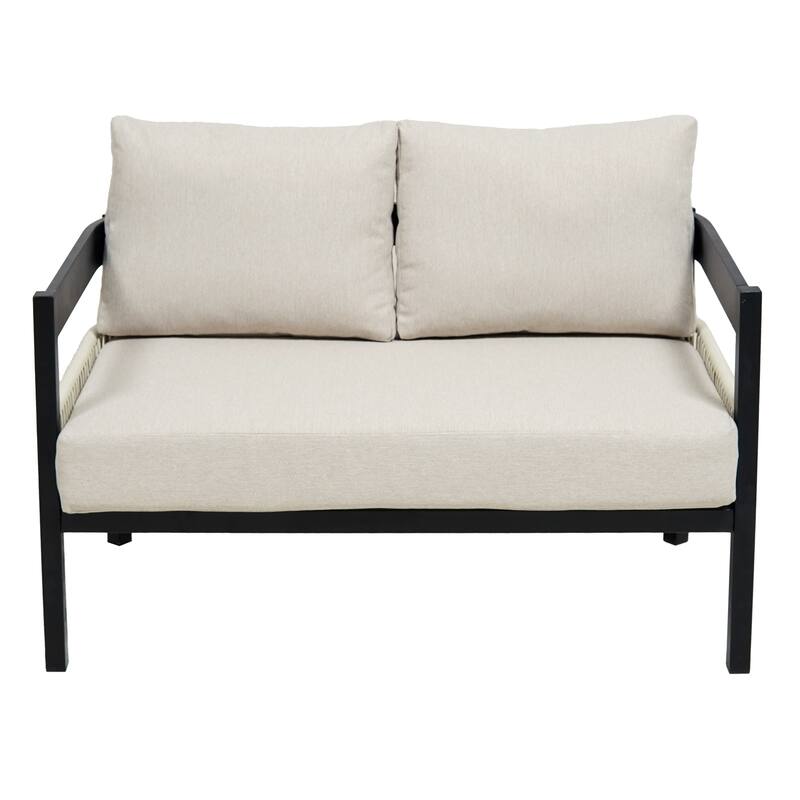 Modular Outdoor Sofa Set with PE Wicker & WPC Table, Rust-Proof Frame