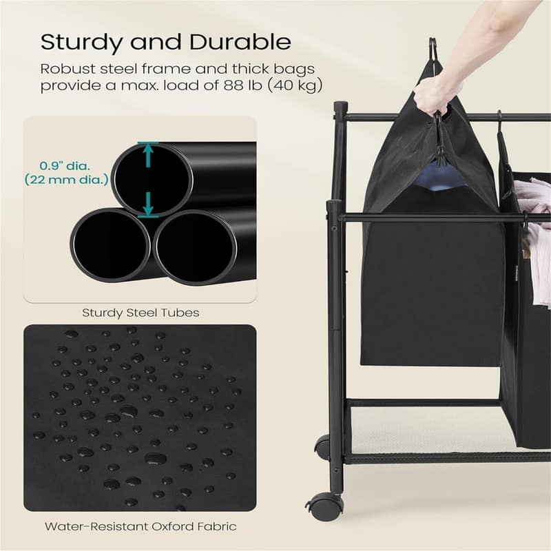 Rolling Laundry Basket with 4 Removable Bags