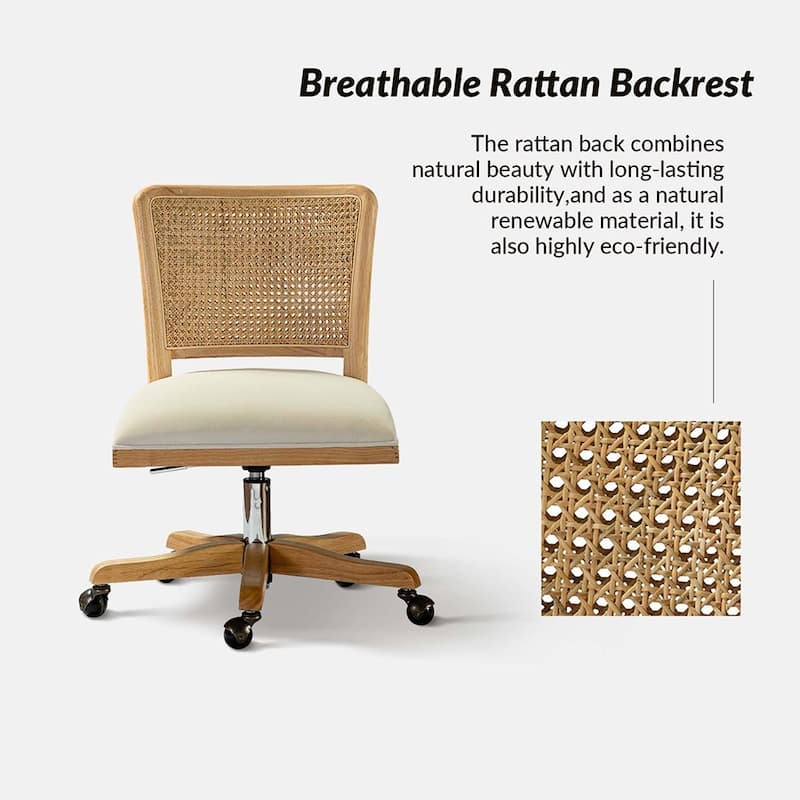 Calcutta Modern Rattan Back Task Chair Office chair with Solid Wood Legs by HULALA HOME